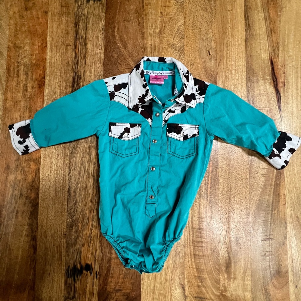 Western-Style Turquoise Cow Print Baby One-Piece Bodysuit